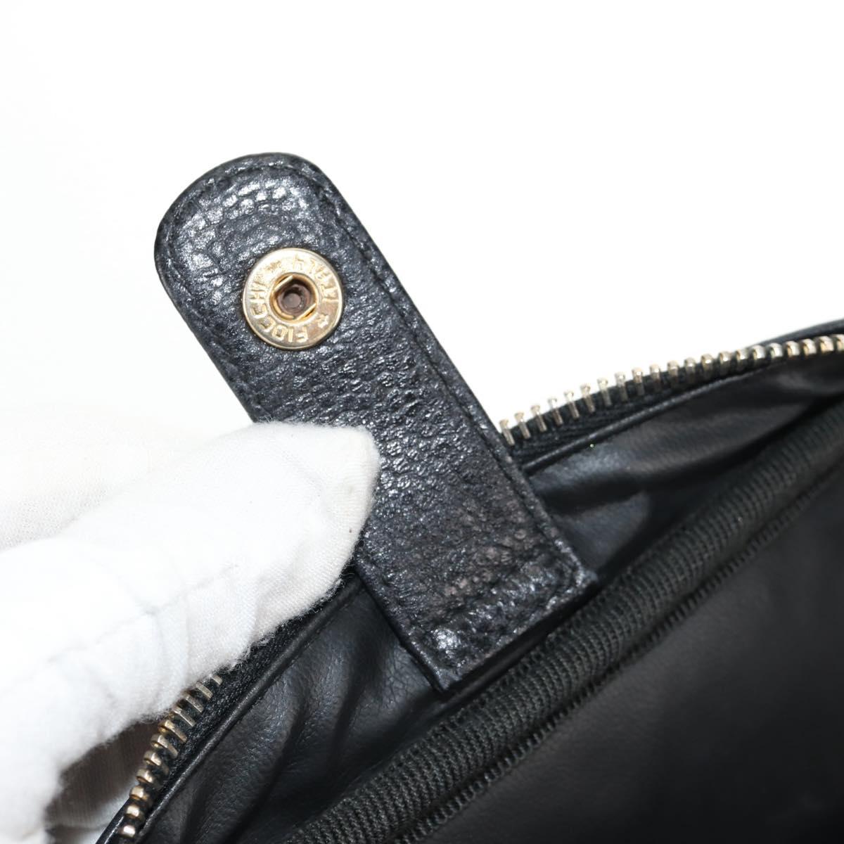 CHANEL COCO Mark Vanity Hand Bag Caviar Skin Black Gold CC Auth 146602A