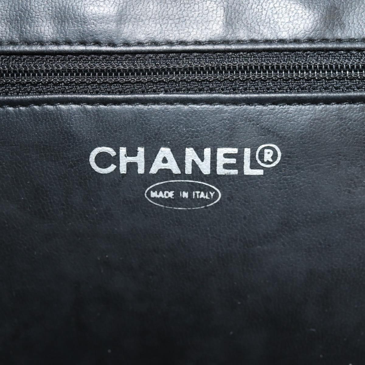 CHANEL COCO Mark Vanity Hand Bag Caviar Skin Black Gold CC Auth 146602A