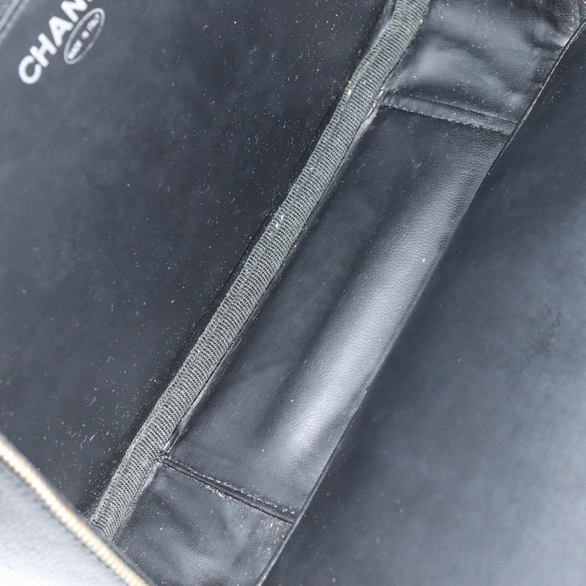 CHANEL COCO Mark Vanity Hand Bag Caviar Skin Black Gold CC Auth 146602A