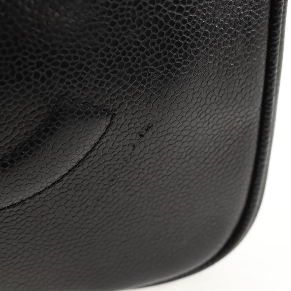 CHANEL COCO Mark Vanity Hand Bag Caviar Skin Black Gold CC Auth 146602V