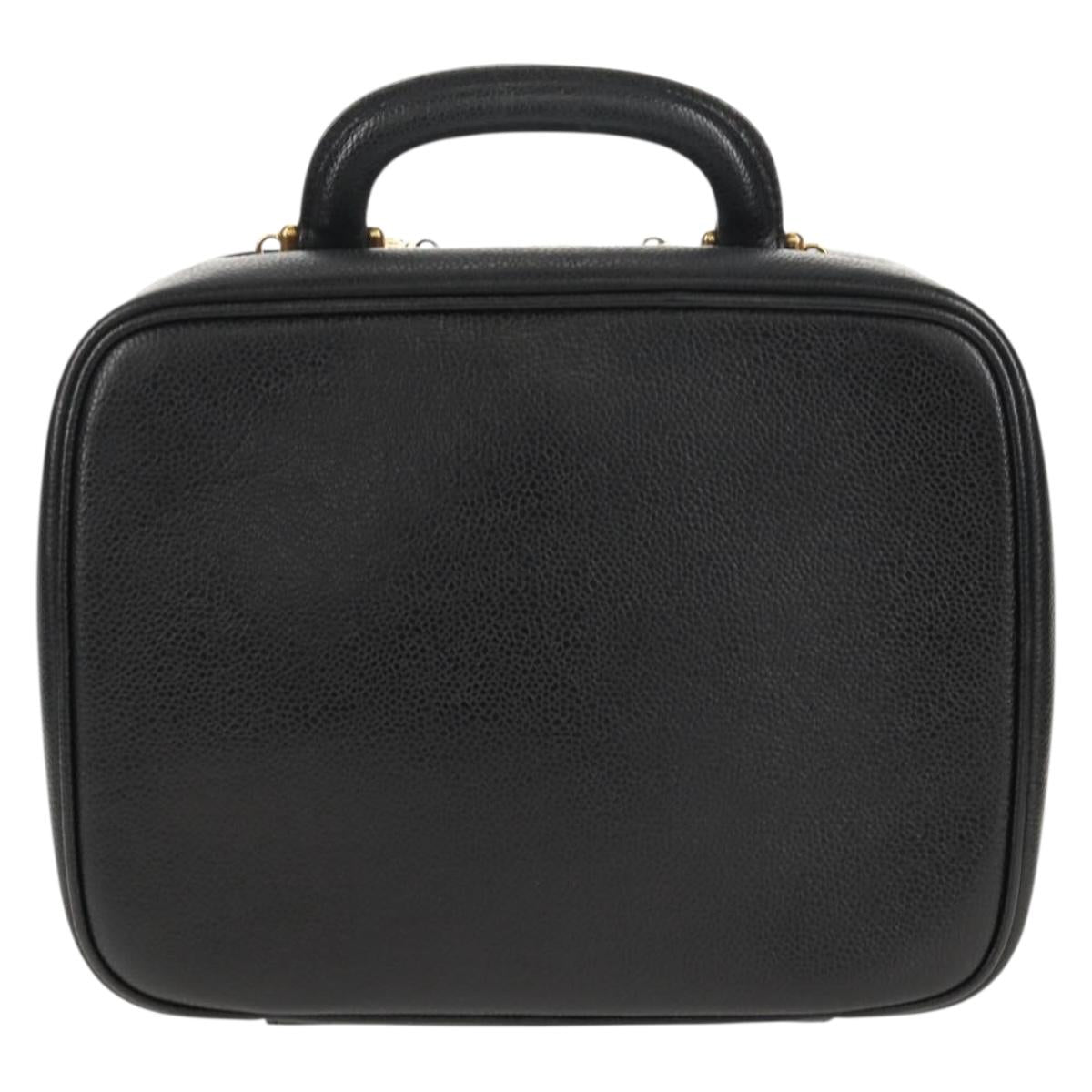 CHANEL COCO Mark Vanity Hand Bag Caviar Skin Black Gold CC Auth 146602A