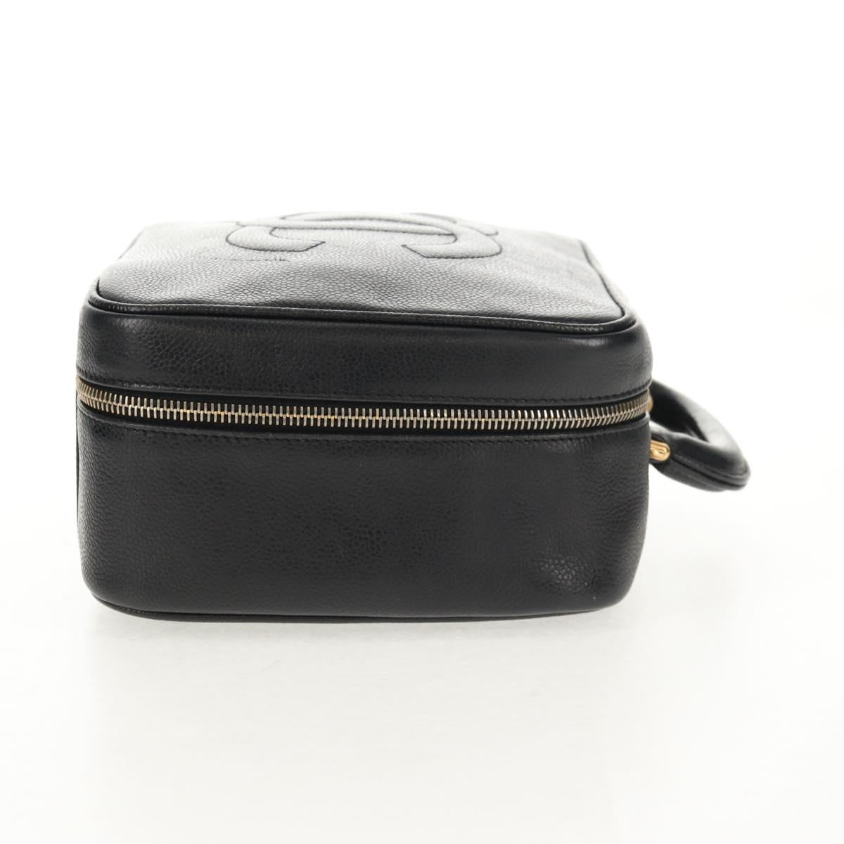 CHANEL COCO Mark Vanity Hand Bag Caviar Skin Black Gold CC Auth 146602V