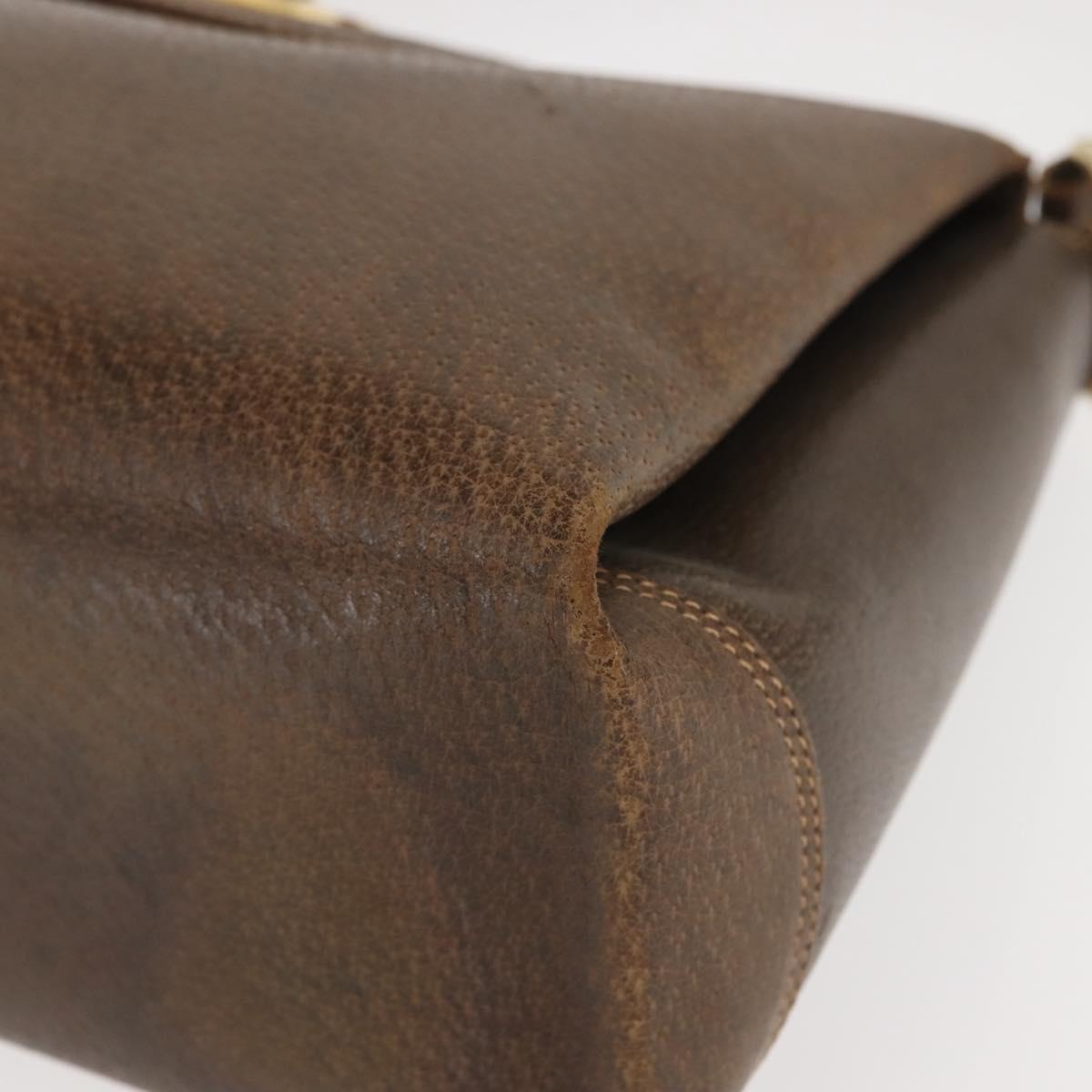 GUCCI Hand Bag Leather Vintage Gold Brown Auth 146612