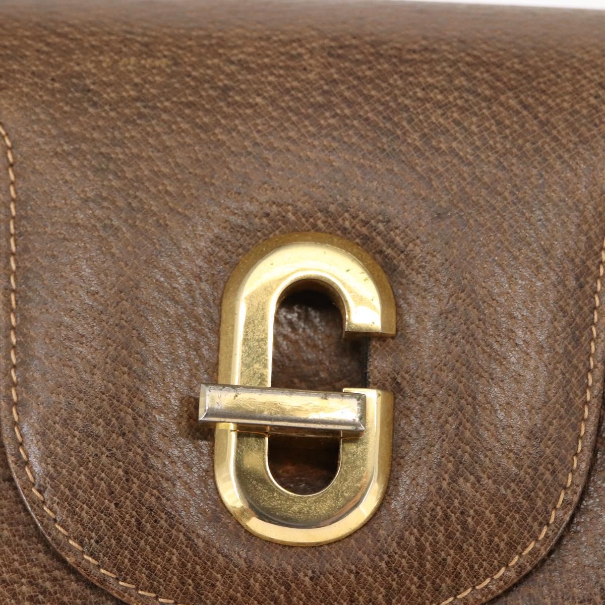 GUCCI Hand Bag Leather Vintage Gold Brown Auth 146612
