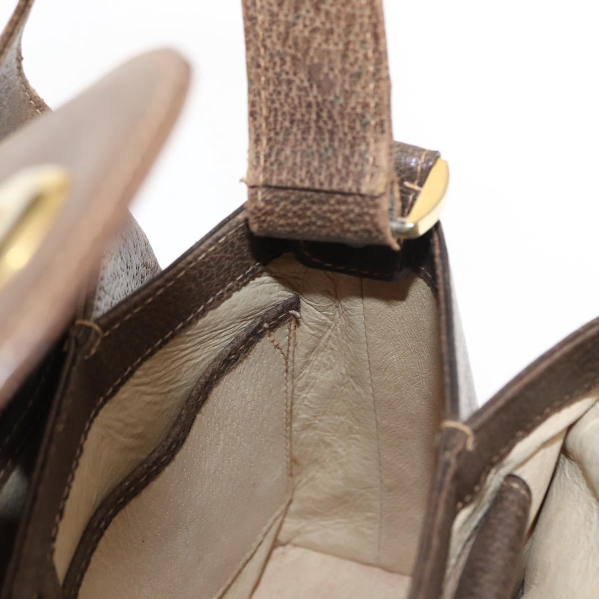 GUCCI Hand Bag Leather Vintage Gold Brown Auth 146612