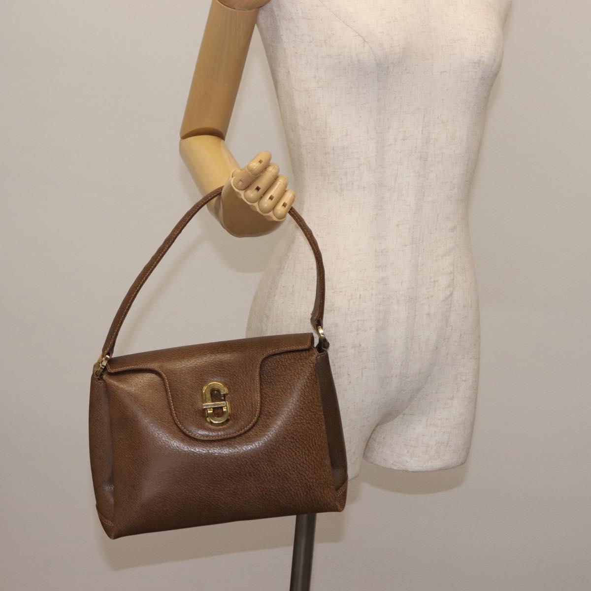 GUCCI Hand Bag Leather Vintage Gold Brown Auth 146612
