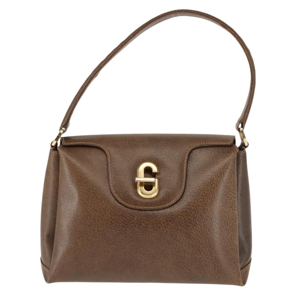 GUCCI Hand Bag Leather Vintage Gold Brown Auth 146612