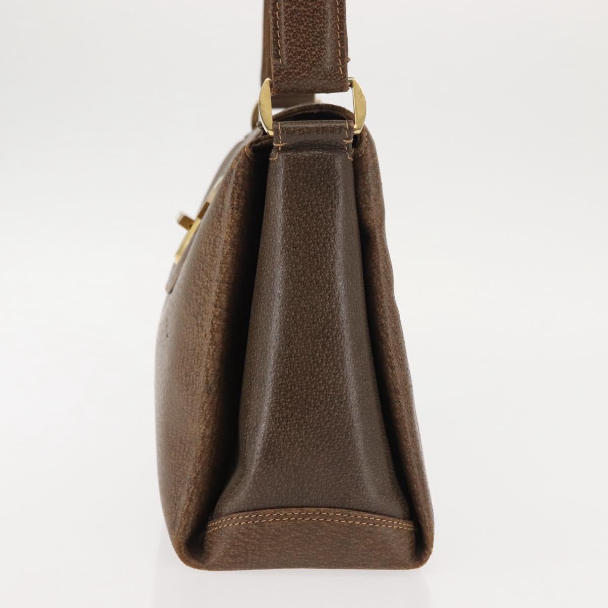 GUCCI Hand Bag Leather Vintage Gold Brown Auth 146612