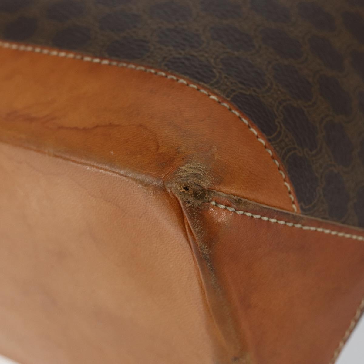 CELINE Macadam Canvas Tote Bag PVC Leather Brown Gold Auth 146613