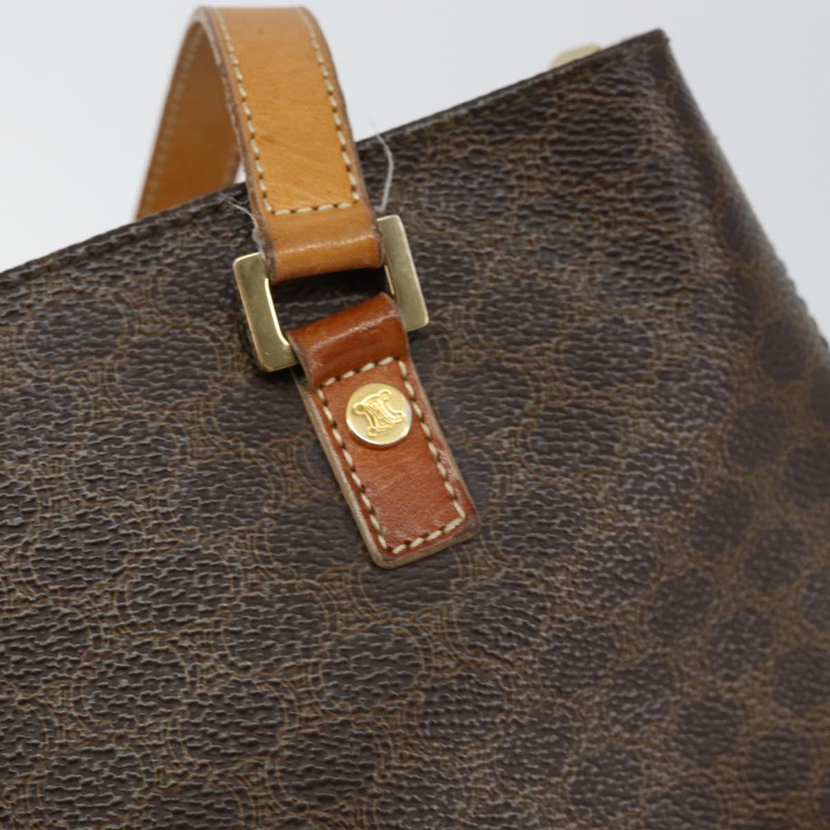 CELINE Macadam Canvas Tote Bag PVC Leather Brown Gold Auth 146613