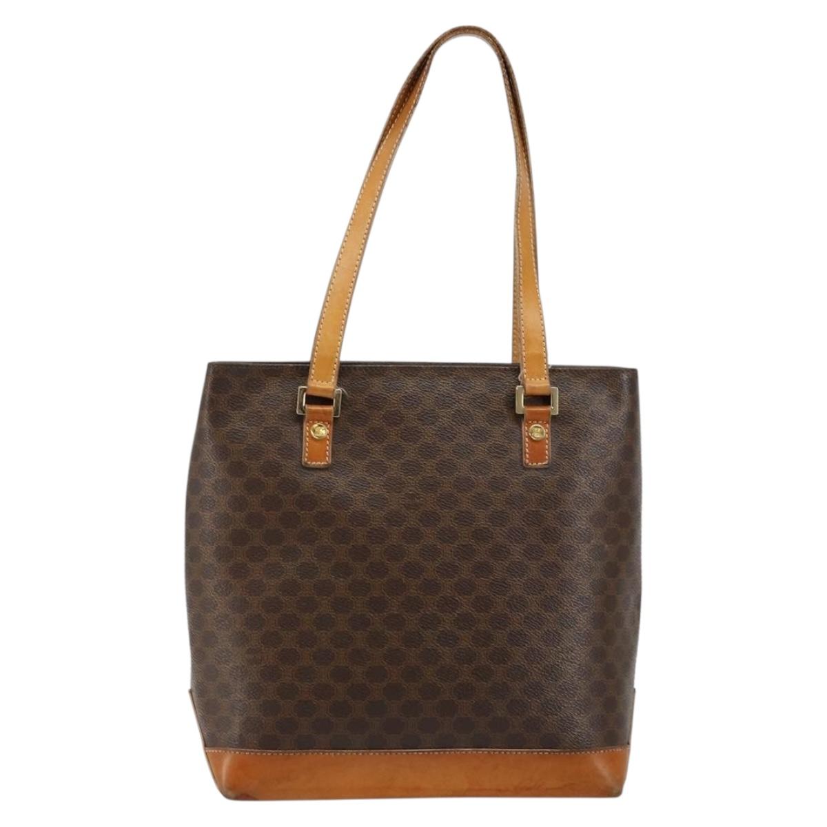 CELINE Macadam Canvas Tote Bag PVC Leather Brown Gold Auth 146613