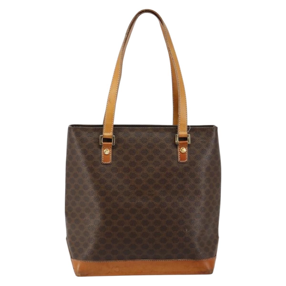 CELINE Macadam Canvas Tote Bag PVC Leather Brown Gold Auth 146613