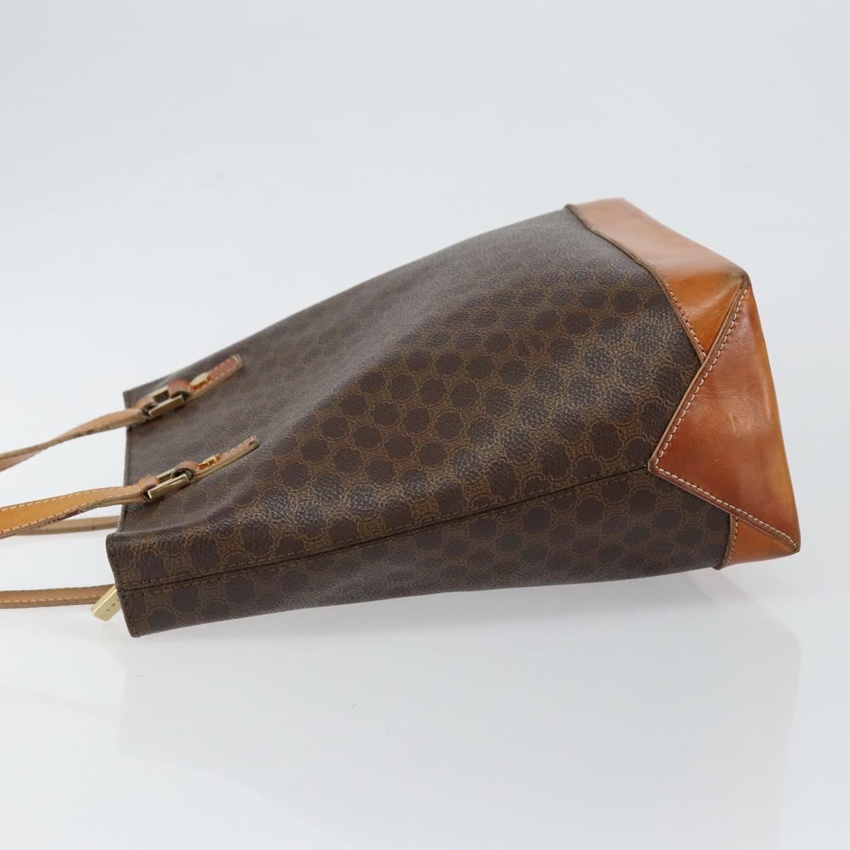 CELINE Macadam Canvas Tote Bag PVC Leather Brown Gold Auth 146613