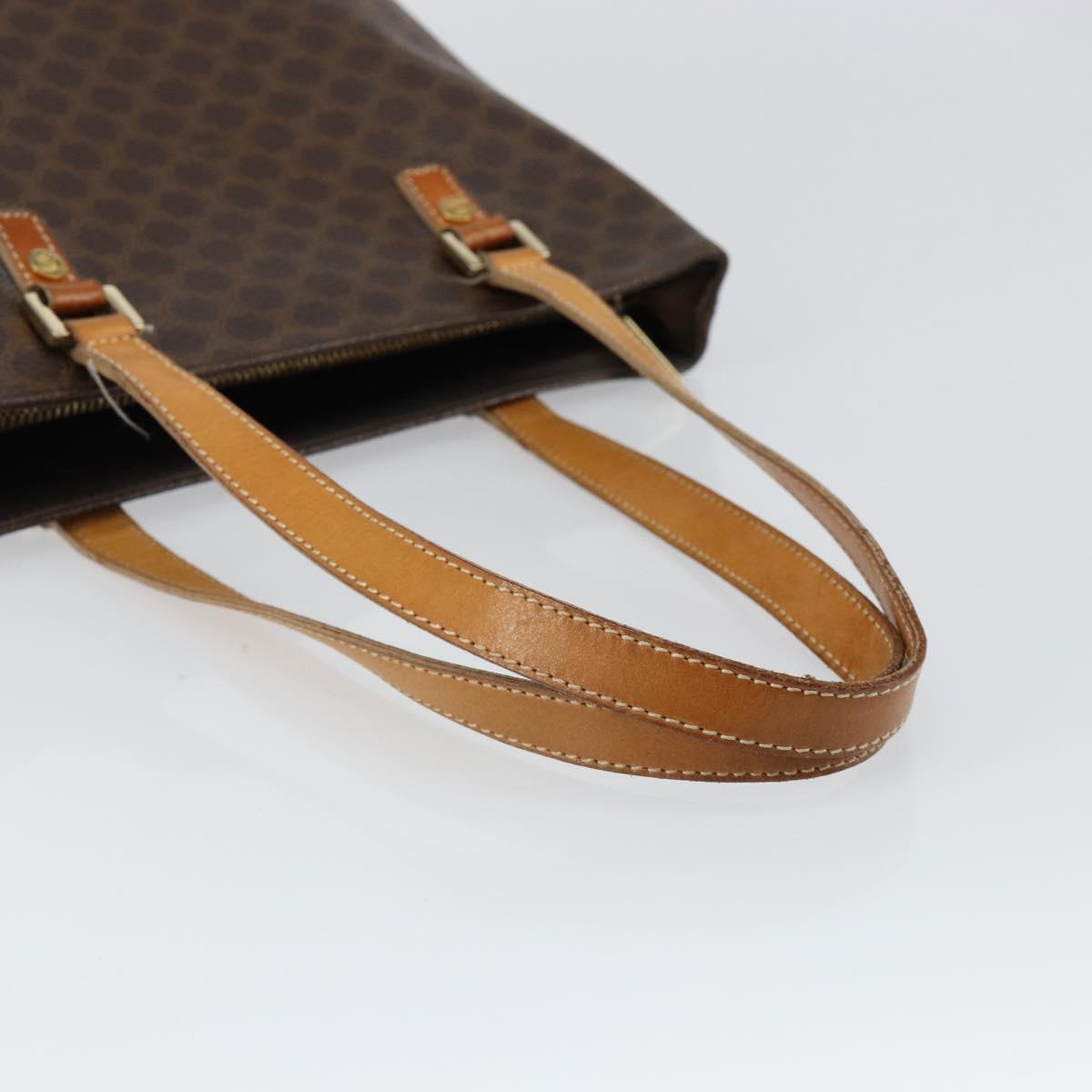 CELINE Macadam Canvas Tote Bag PVC Leather Brown Gold Auth 146613