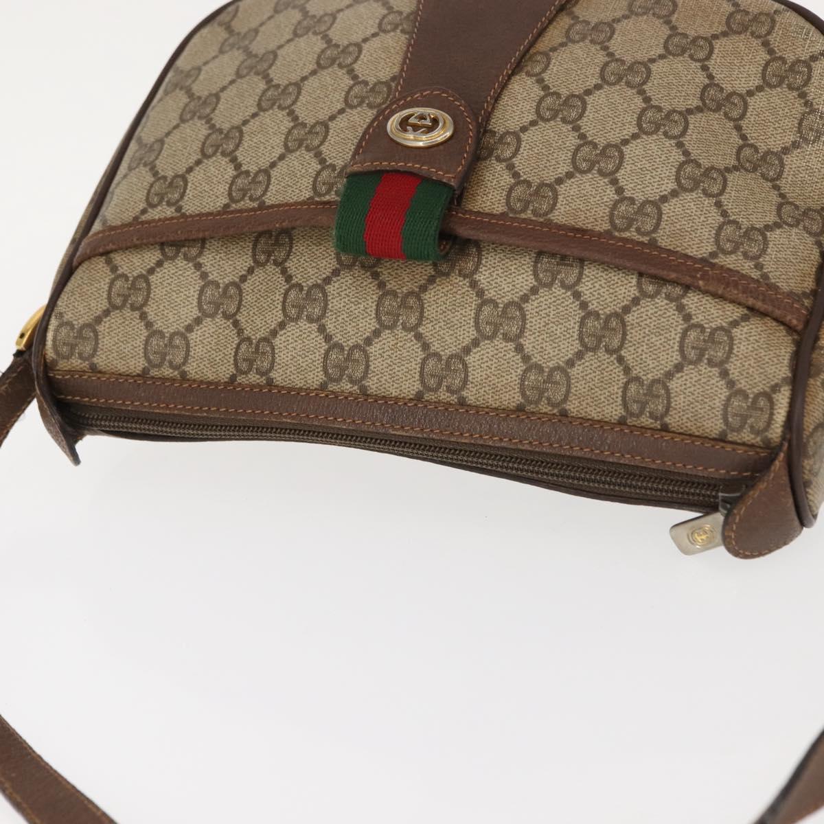 GUCCI GG Supreme Web Sherry Line Bag PVC Beige Gold 89 02 032 Auth 146615
