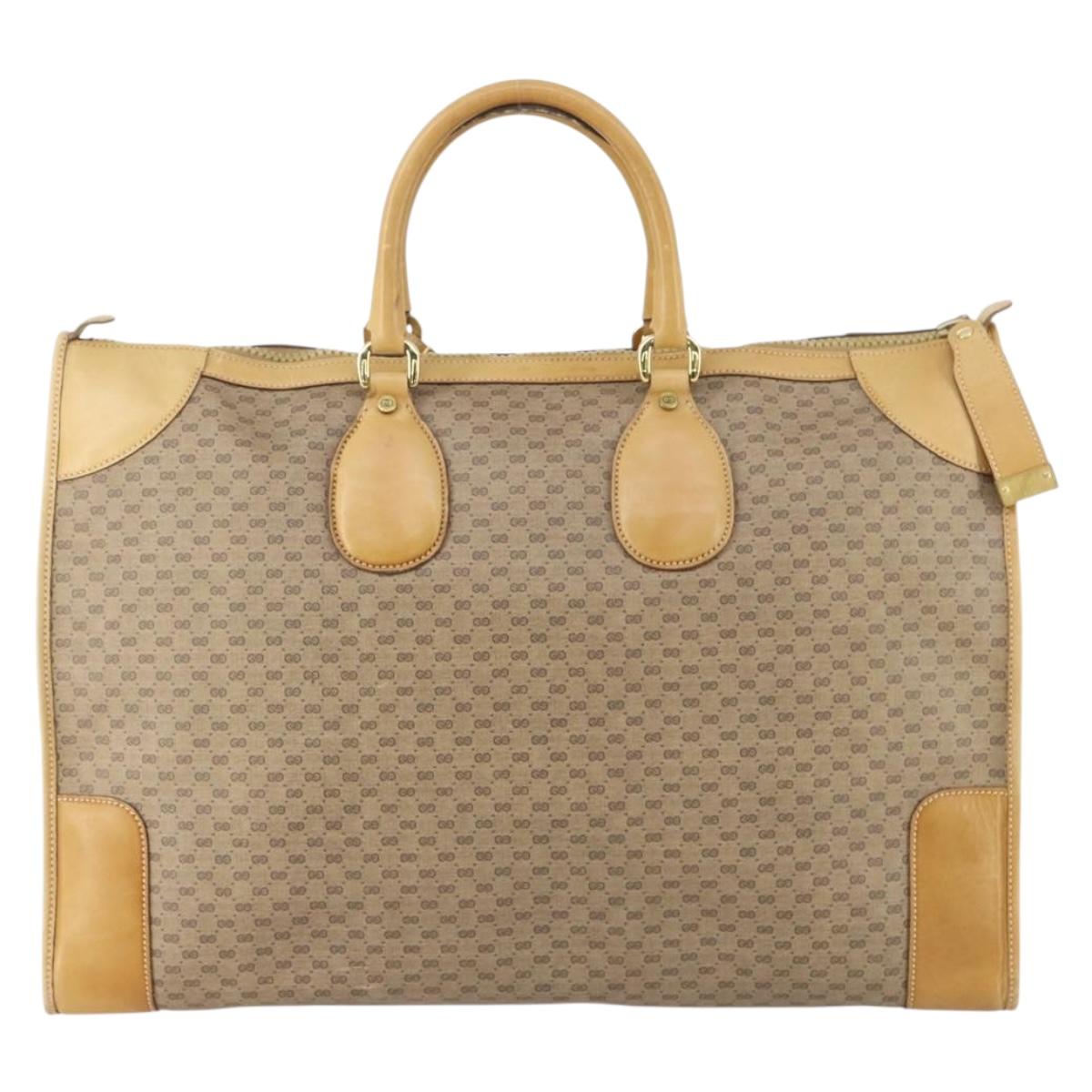 GUCCI Micro GG Supreme Hand Bag PVC Leather Vintage Beige Gold Auth 146616