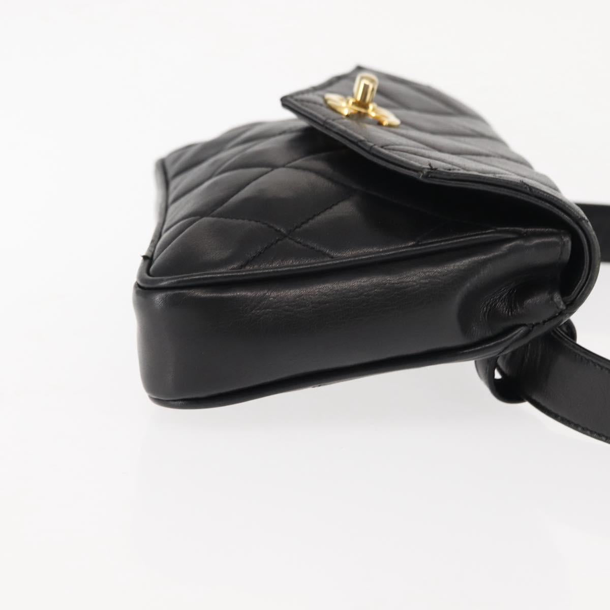 CHANEL Waist pouch Matelasse Waist bag Leather Black Gold CC Auth 146618