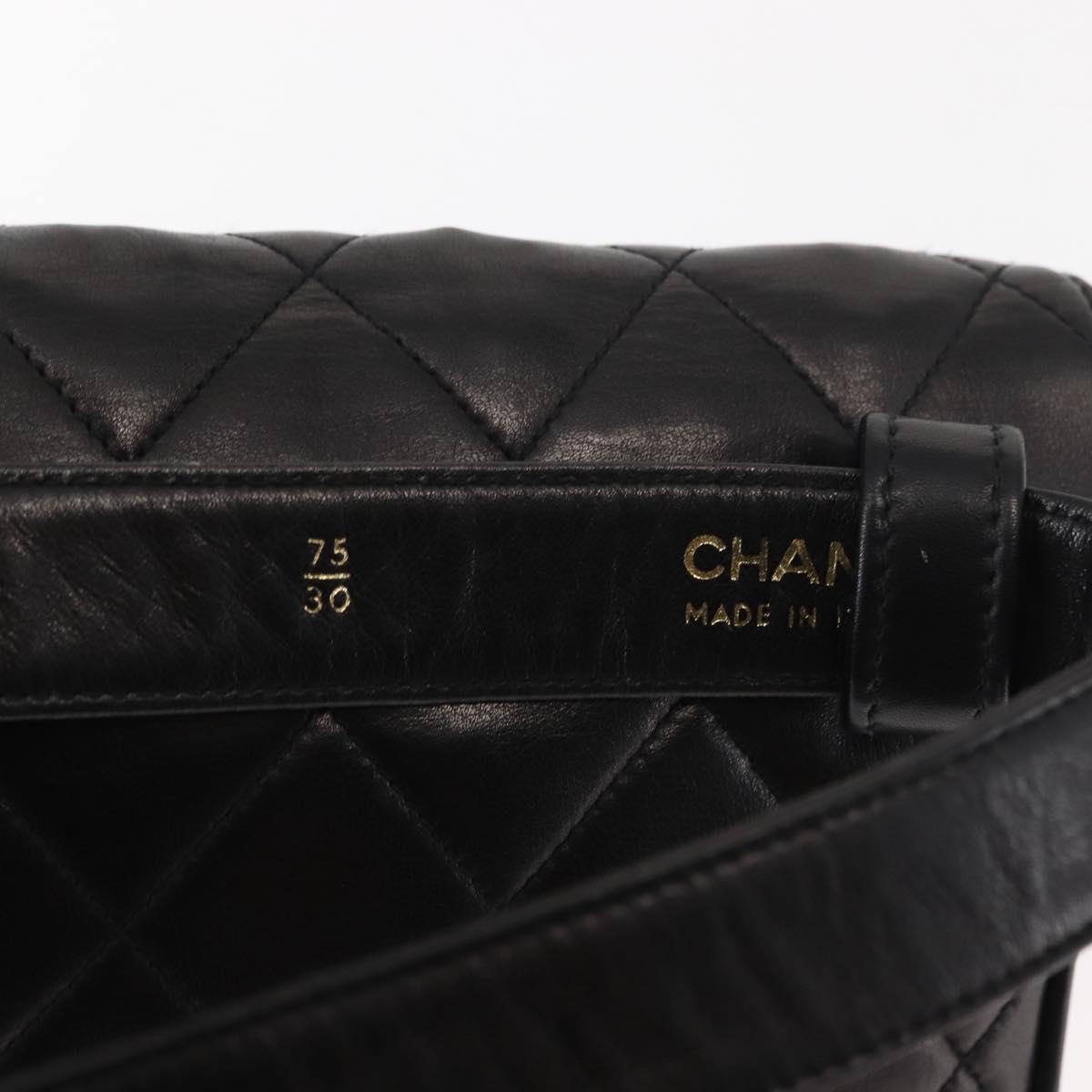 CHANEL Waist pouch Matelasse Waist bag Leather Black Gold CC Auth 146618