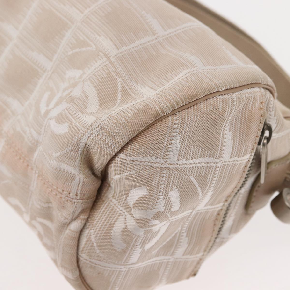 CHANEL New Travel Line Shoulder Bag Nylon Beige CC Auth 146622