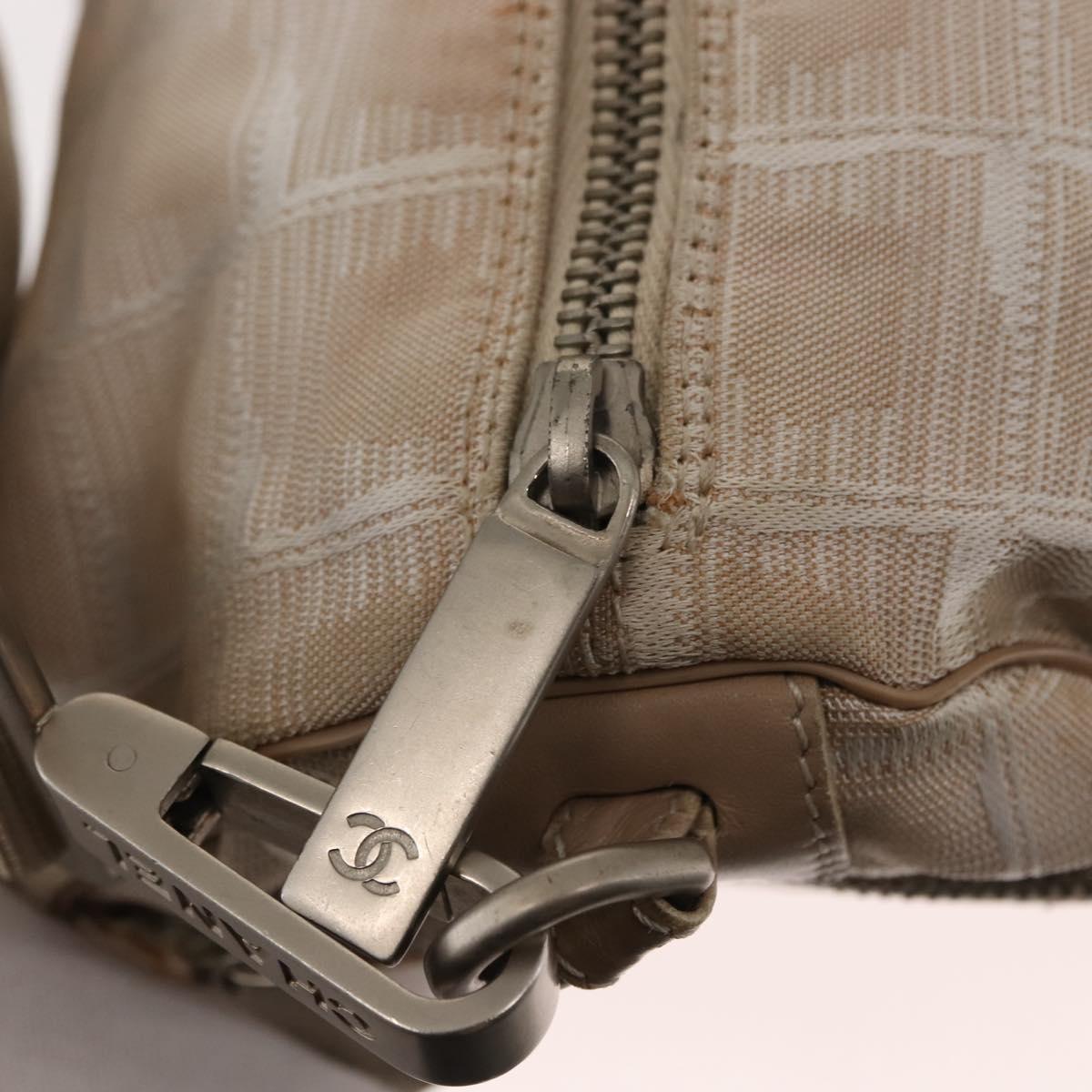 CHANEL New Travel Line Shoulder Bag Nylon Beige CC Auth 146622