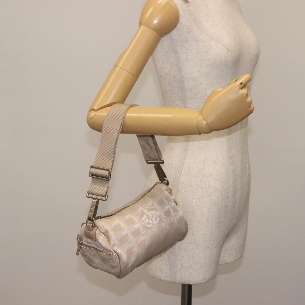 CHANEL New Travel Line Shoulder Bag Beige CC Auth 146622