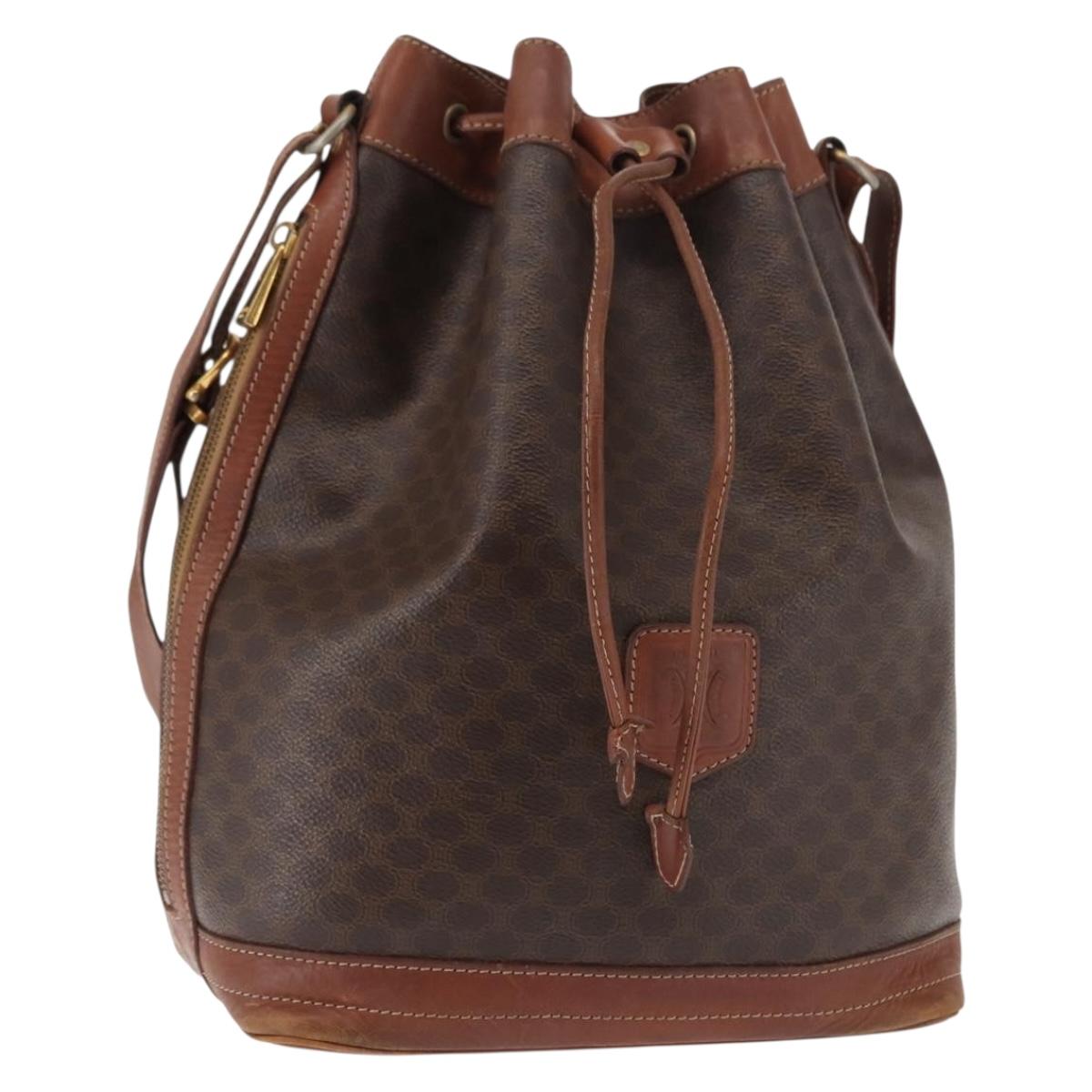 CELINE Macadam Canvas Shoulder Bag PVC Leather Brown Gold Auth 146627