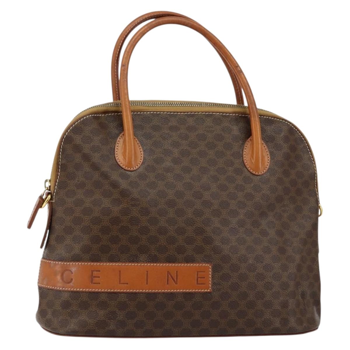 CELINE Macadam Canvas Hand Bag PVC Leather Brown Gold Auth 146628