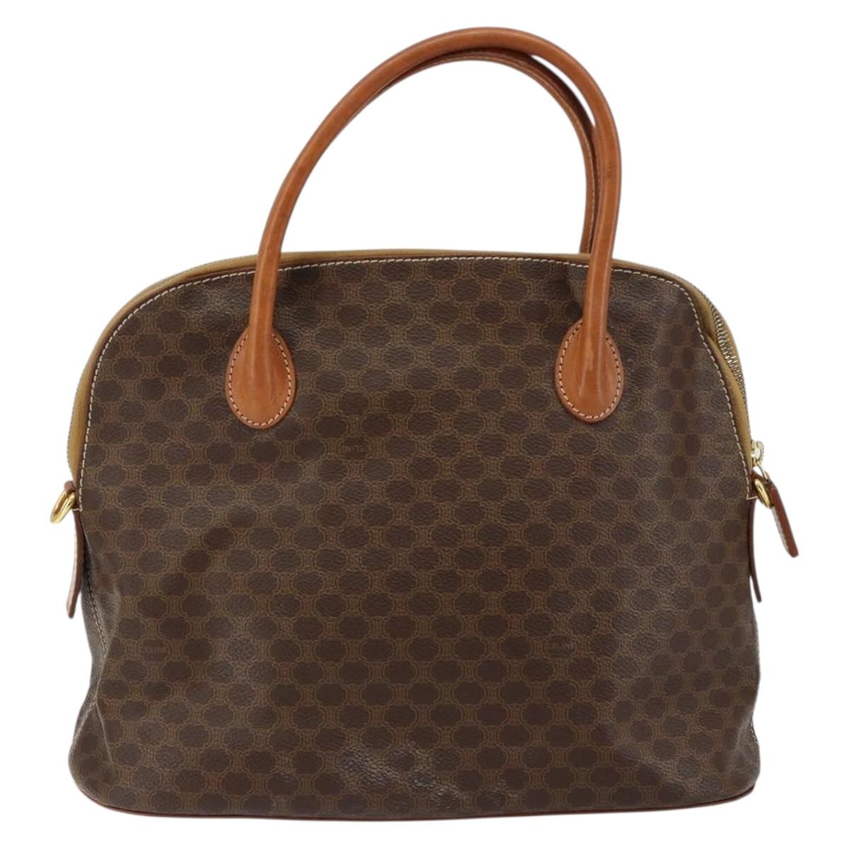 CELINE Macadam Canvas Hand Bag PVC Leather Brown Gold Auth 146628