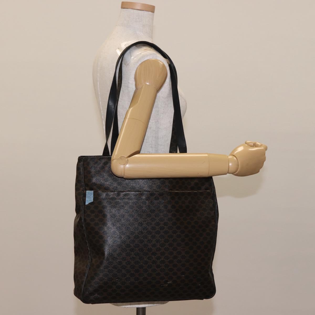 CELINE Macadam Canvas Tote Bag PVC Leather Black Gold Auth 146629