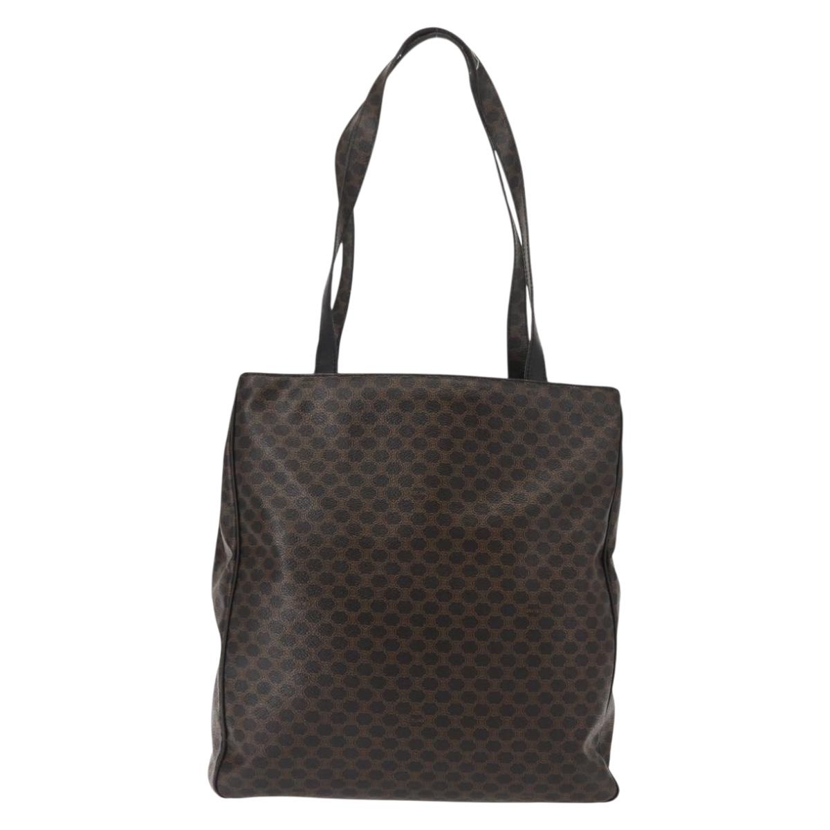 CELINE Macadam Canvas Tote Bag PVC Leather Black Gold Auth 146629