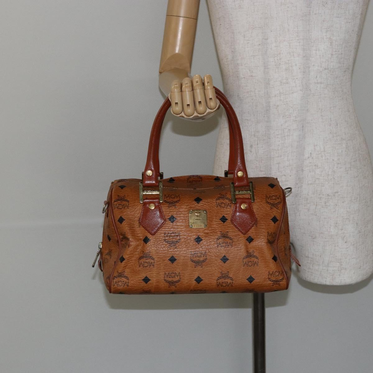 MCM Vicetos Logogram Hand Bag PVC Brown Gold Auth 146632