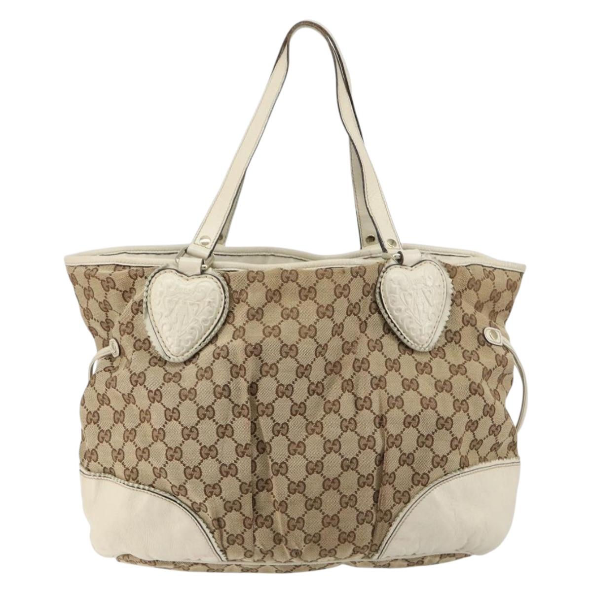 GUCCI GG Canvas Tote Bag Beige Gold 211954 Auth 146633