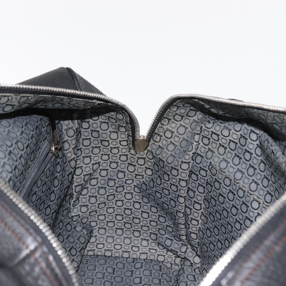 Salvatore Ferragamo Gancini Shoulder Bag Leather Black Silver Auth 146635