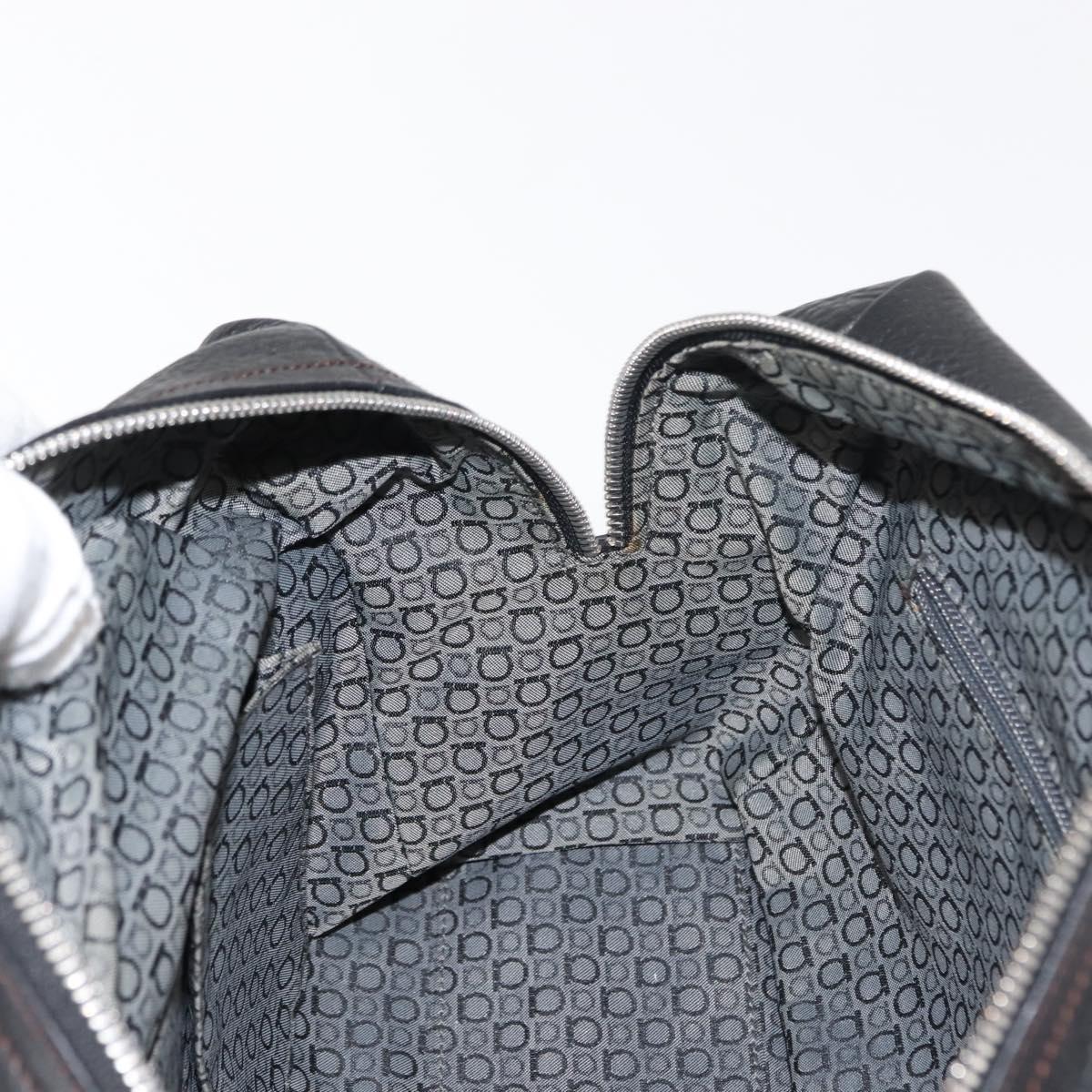 Salvatore Ferragamo Gancini Shoulder Bag Leather Black Silver Auth 146635