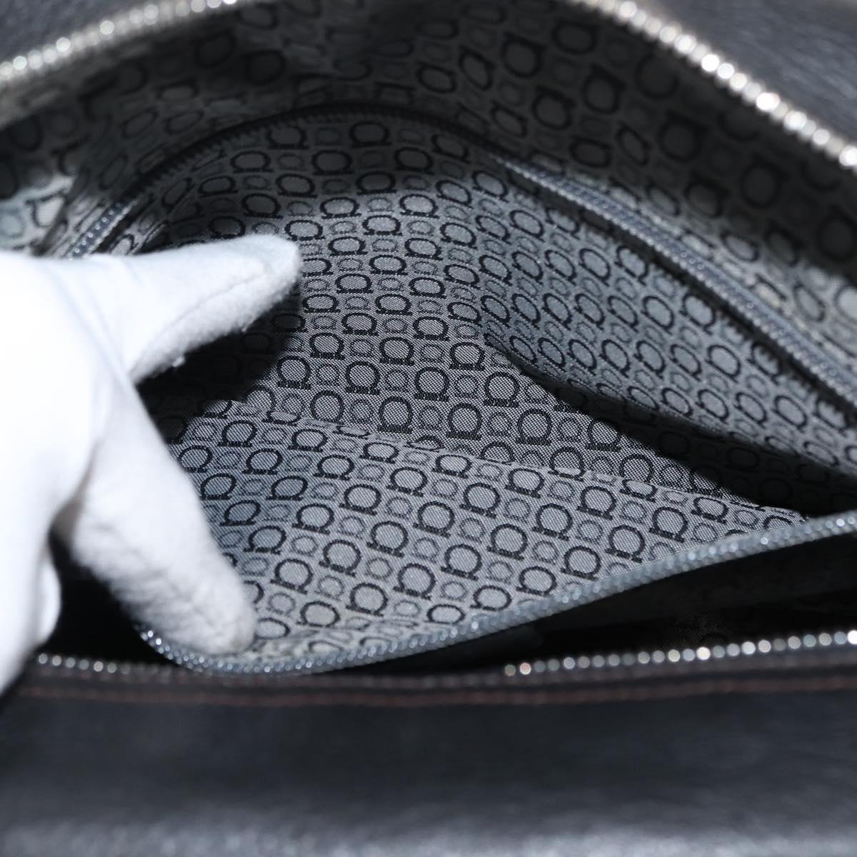 Salvatore Ferragamo Gancini Shoulder Bag Leather Black Silver Auth 146635