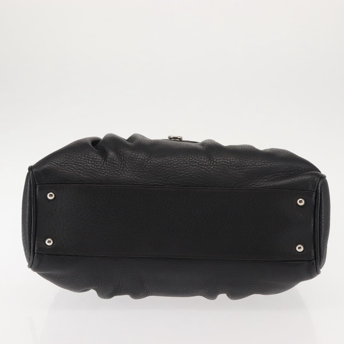 Salvatore Ferragamo Gancini Shoulder Bag Leather Black Silver Auth 146635