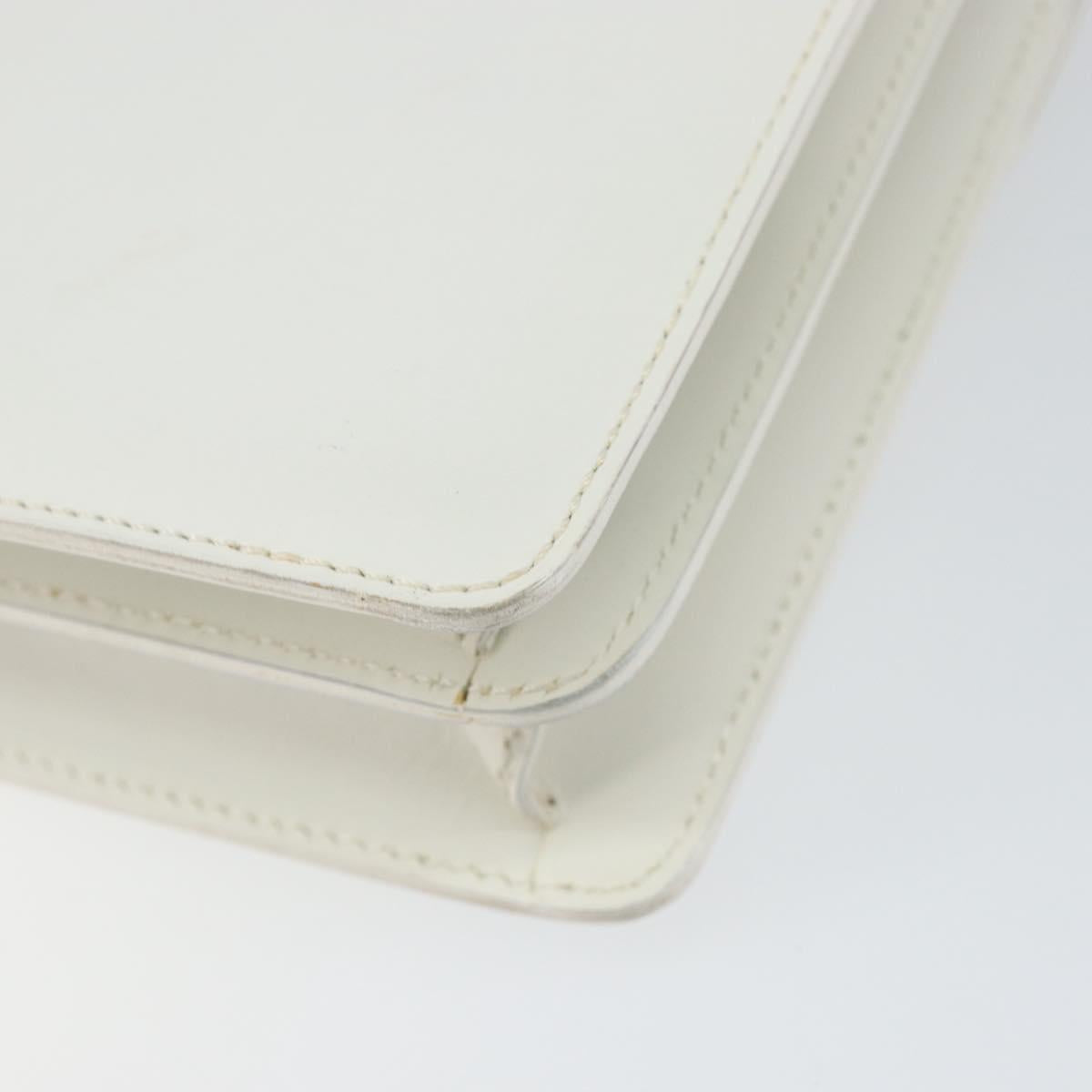 CELINE Hand Bag Leather White Gold Auth 146638