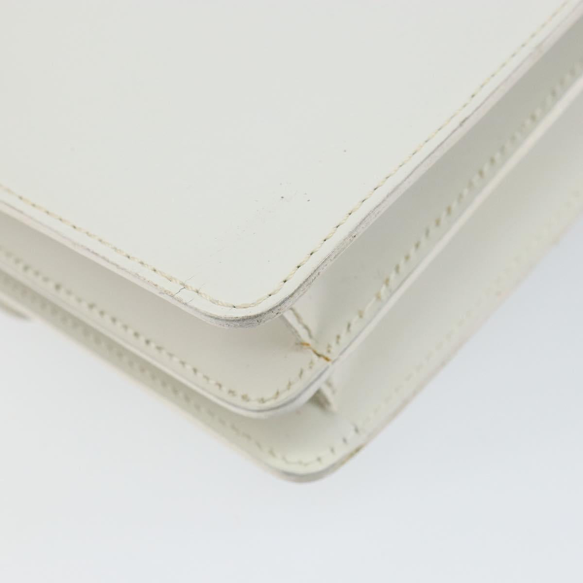 CELINE Hand Bag Leather White Gold Auth 146638