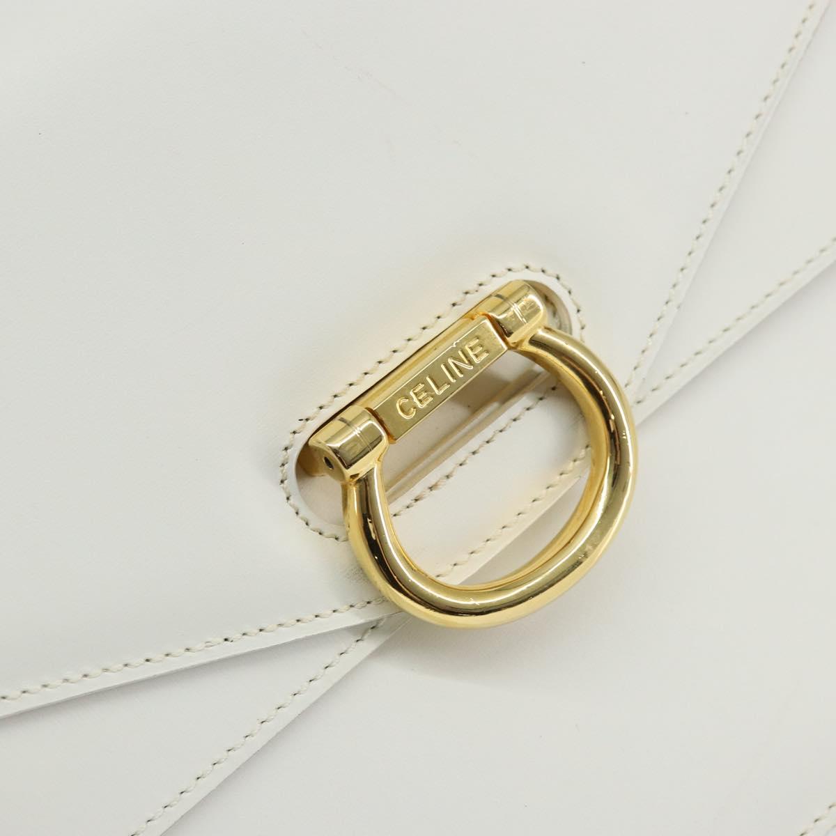 CELINE Hand Bag Leather White Gold Auth 146638