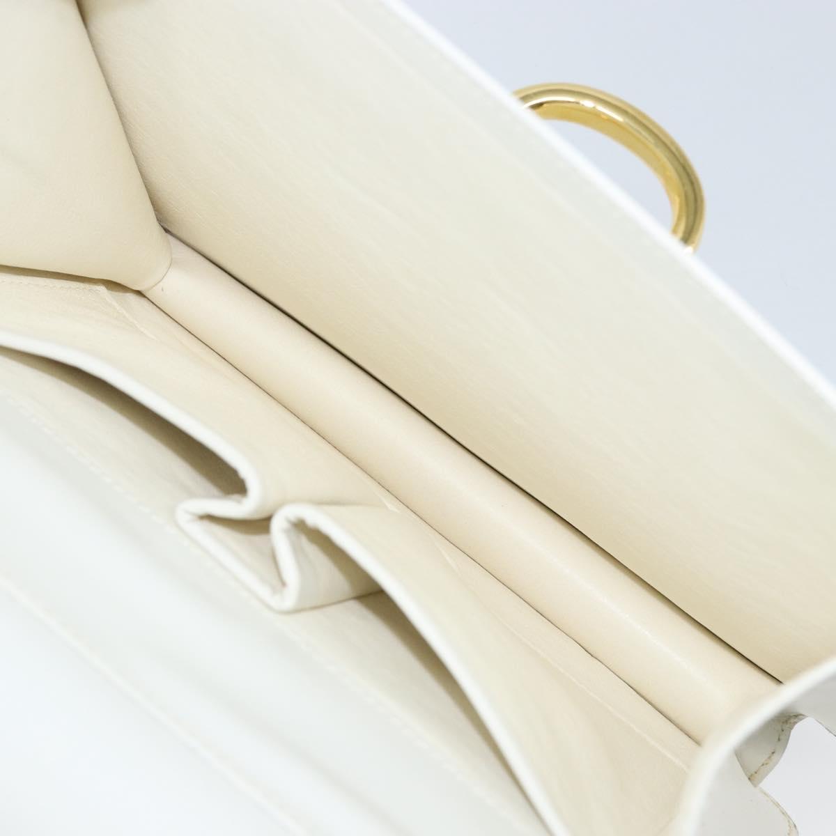 CELINE Hand Bag Leather White Gold Auth 146638