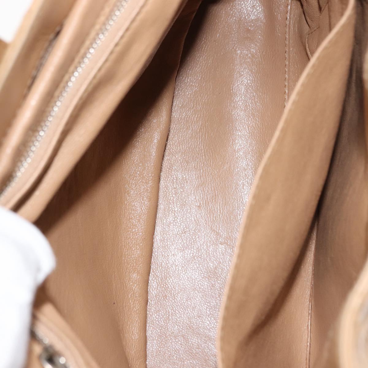 CHANEL Bicolore Shoulder Bag Lamb Skin Beige Silver CC Auth 146639