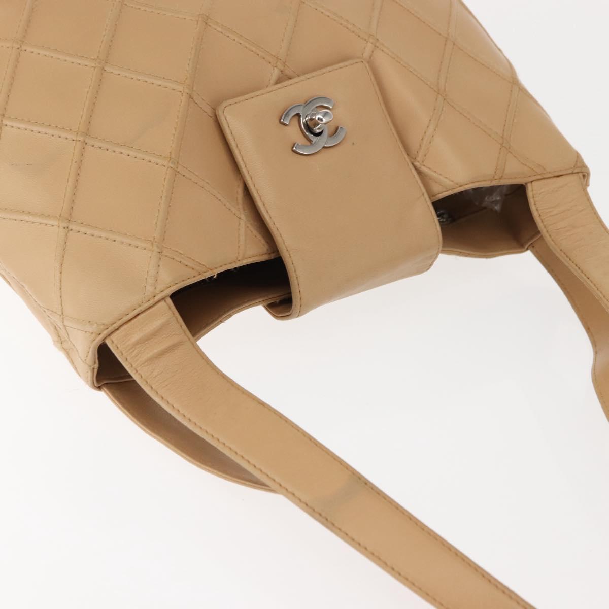 CHANEL Bicolore Shoulder Bag Lamb Skin Beige Silver CC Auth 146639