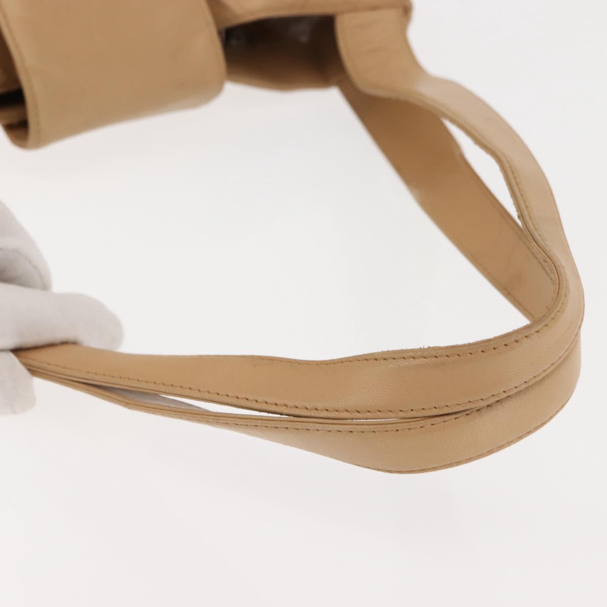 CHANEL Bicolore Shoulder Bag Lamb Skin Beige Silver CC Auth 146639