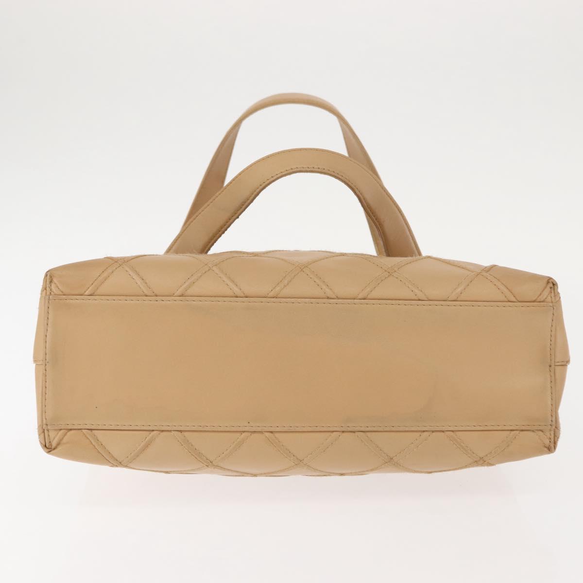 CHANEL Bicolore Shoulder Bag Lamb Skin Beige Silver CC Auth 146639