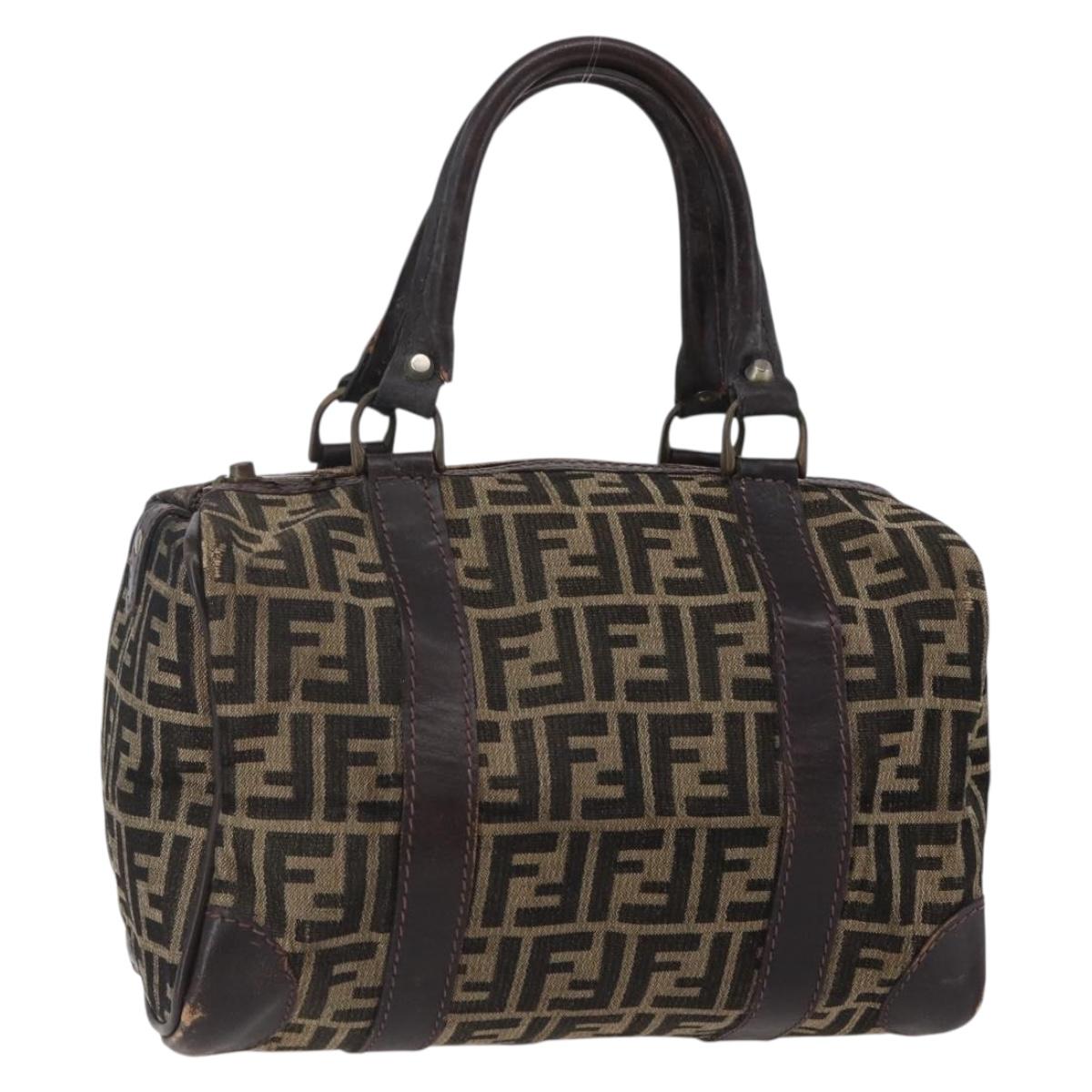 FENDI Zucca Canvas Hand Bag Black Brown Auth 146650