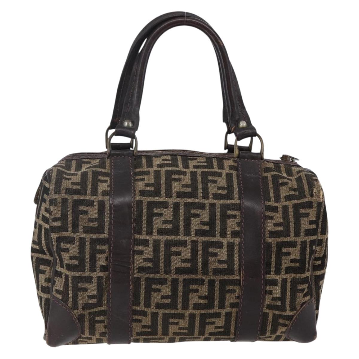 FENDI Zucca Canvas Hand Bag Black Brown Auth 146650