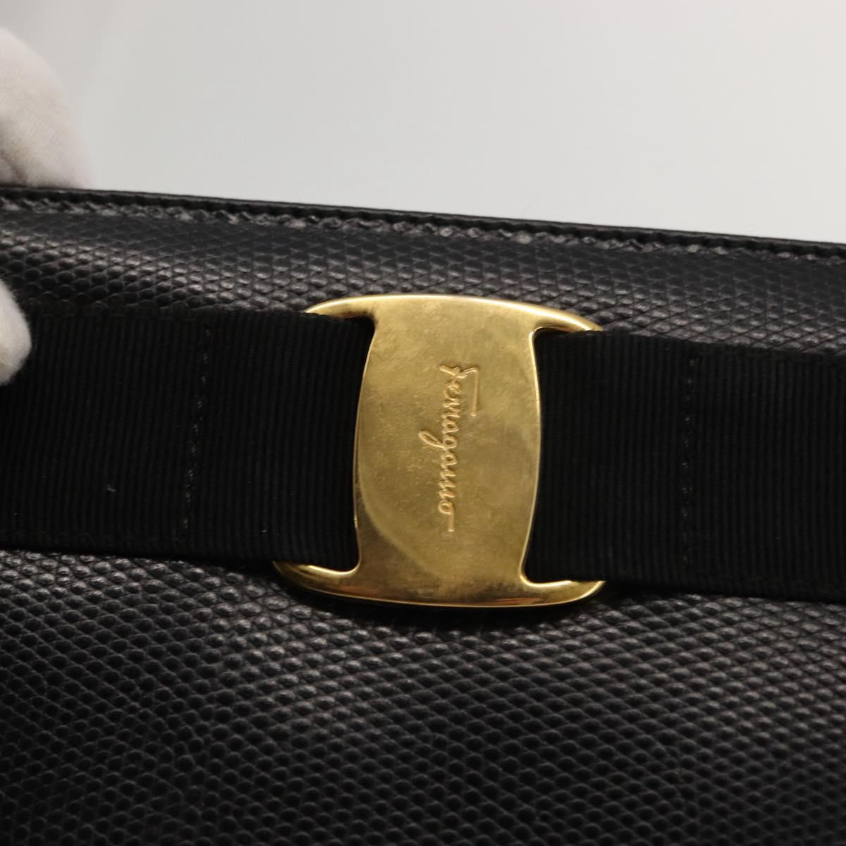 Salvatore Ferragamo Vala Tote Bag Croco Embossing Black Gold Auth 146655