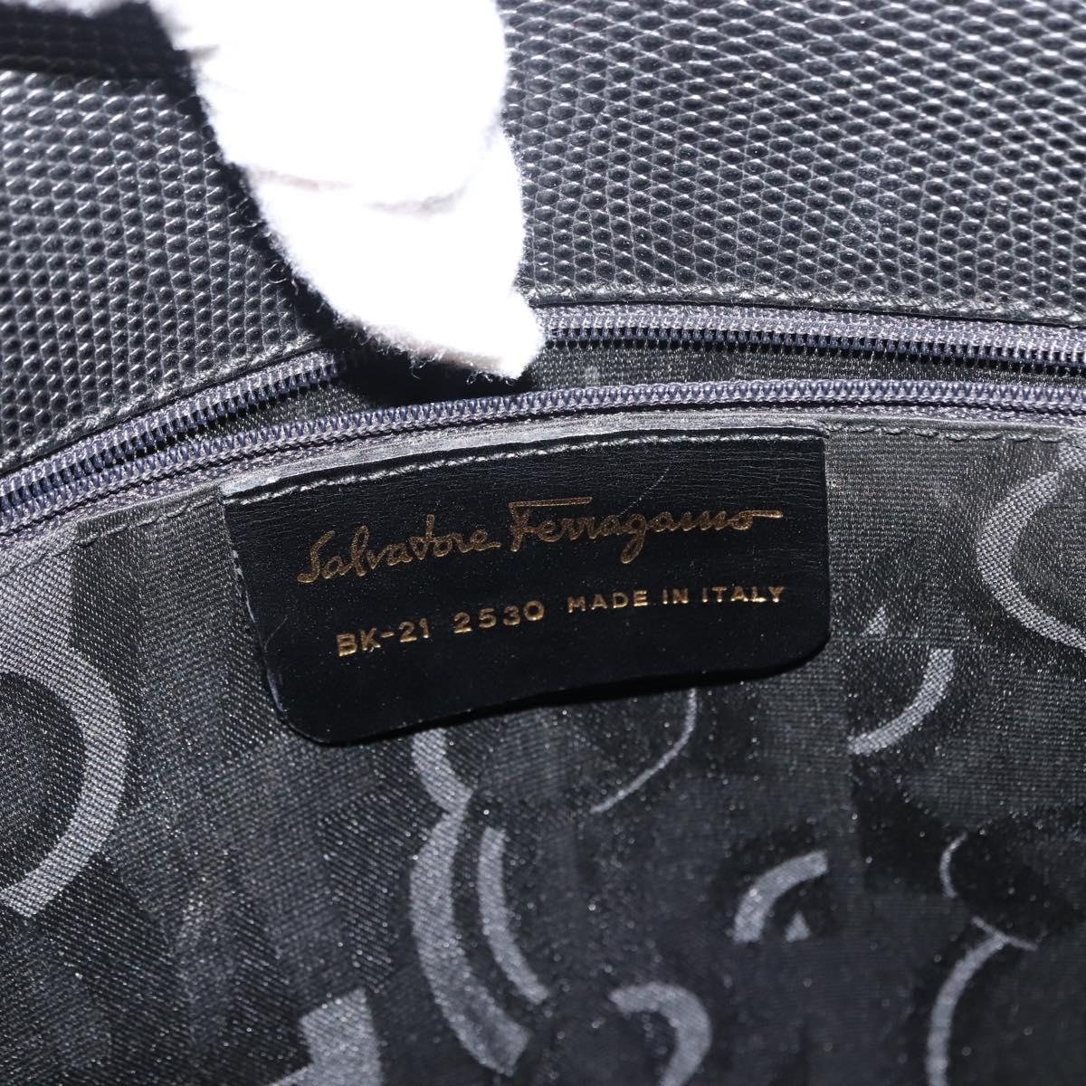 Salvatore Ferragamo Vala Tote Bag Croco Embossing Black Gold Auth 146655