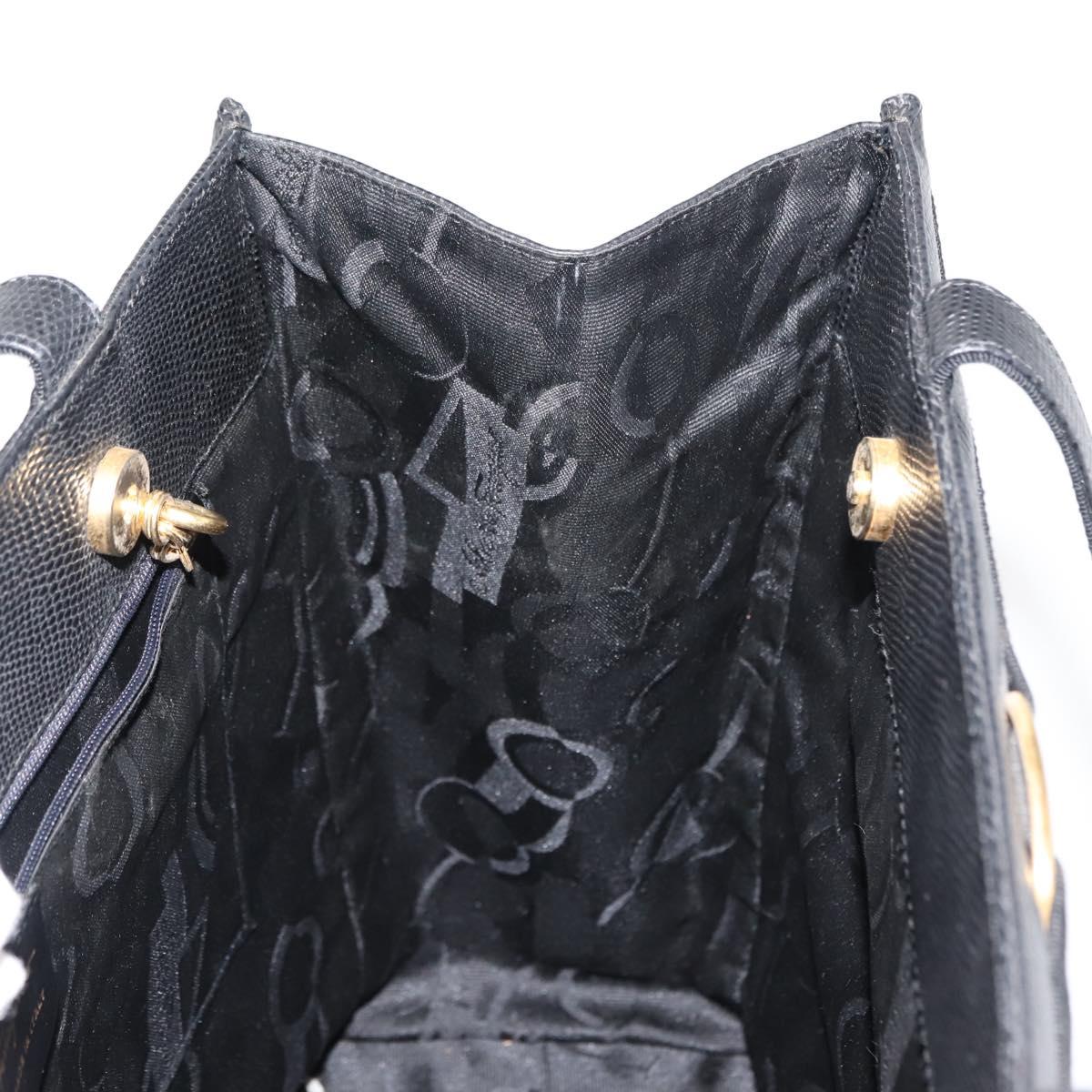 Salvatore Ferragamo Vala Tote Bag Croco Embossing Black Gold Auth 146655