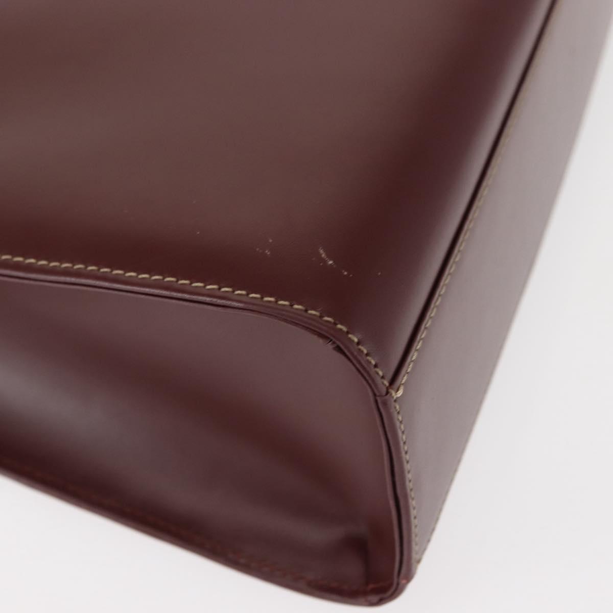 CARTIER Hand Bag Leather Bordeaux Gold Auth 146656